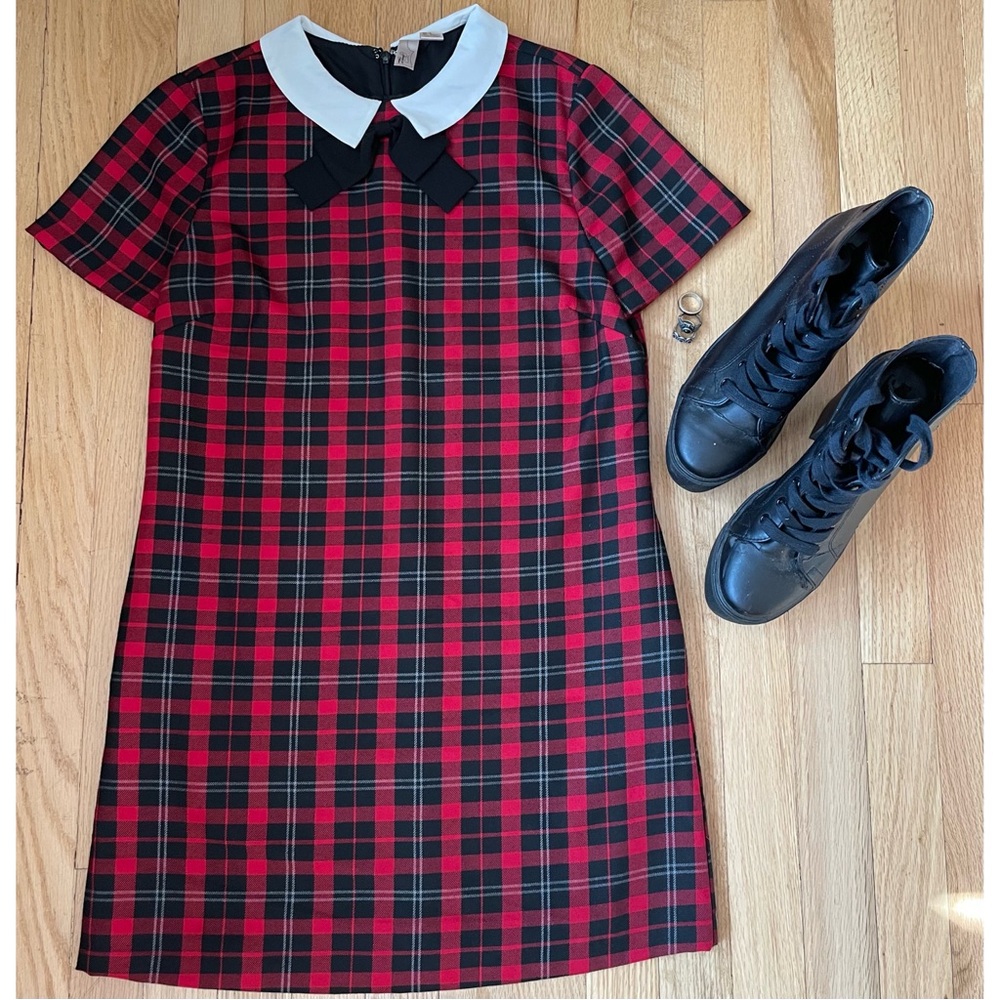 Women's Contrast Collar Plaid Shift Dress